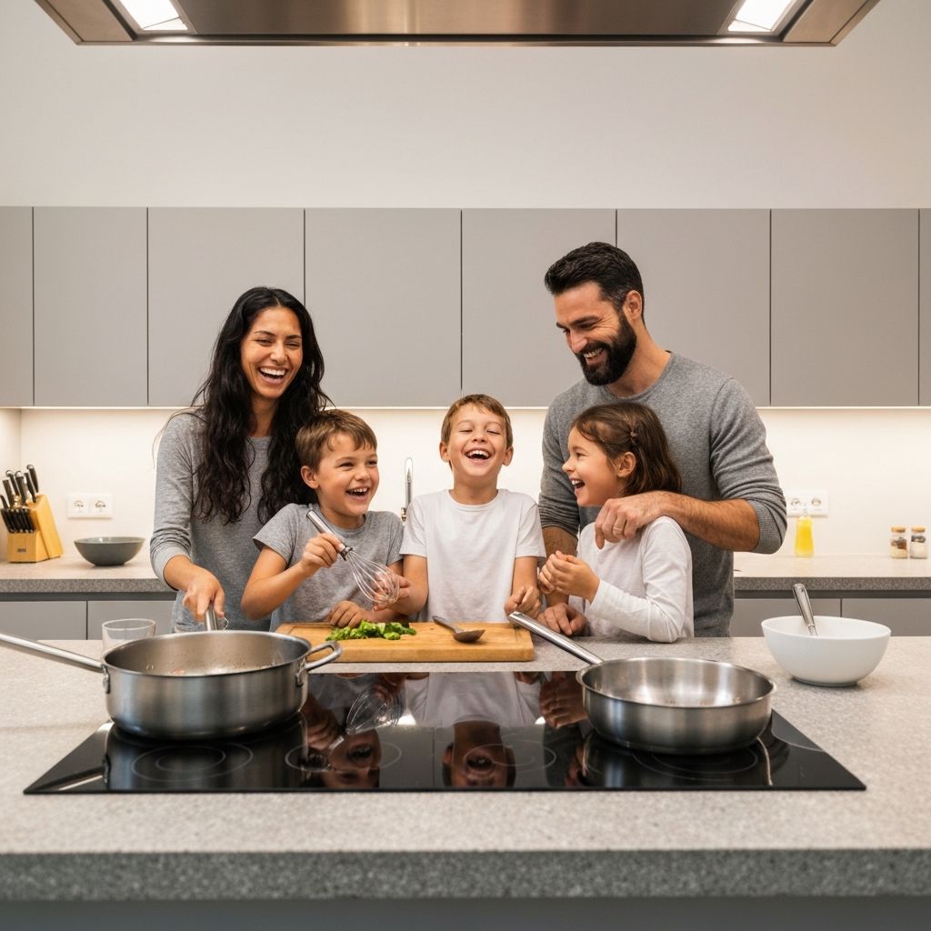 Happy family cooking together with Princess House cookware